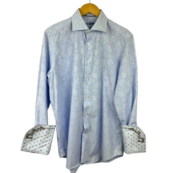 Robert Graham Mens 16 Flip Cuff Dress Shirt Button Down Light Blue Paisley M/L - Picture 2 of 15